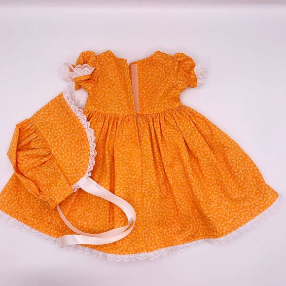 Orange w Lace Pioneer Doll Dress with Bonnet, Handmade Outfit For 18 Inch Dolls - Picture 3 of 6
